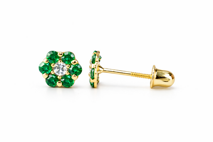 14k Yellow Gold Flower Stud Earrings with Screw Back