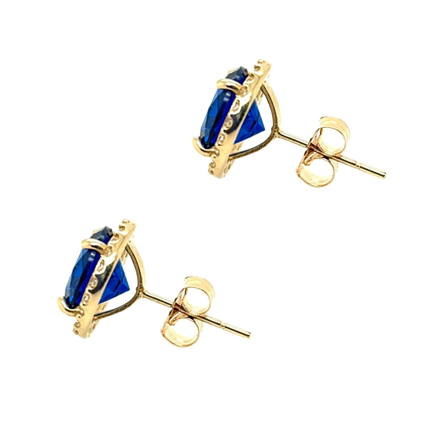 14K Solid Yellow Gold Halo Stud Push Back Earrings