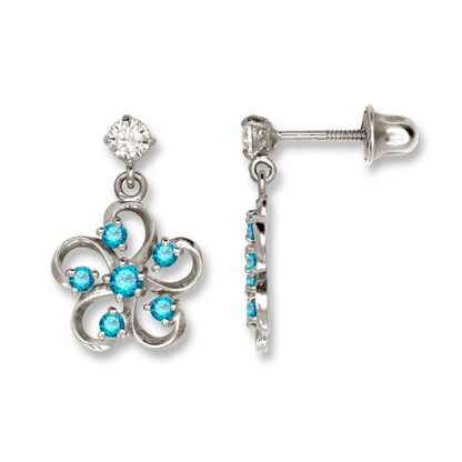 14K Yellow & White Gold Flower Screw Back Dangle Earrings for Women