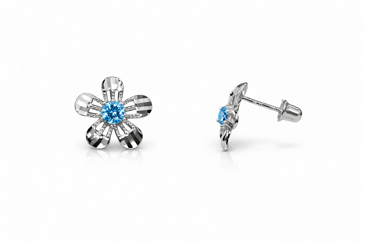 14k White Gold Flower Stud CZ Earrings