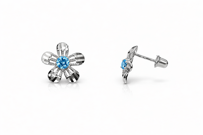 14k White Gold Flower Stud CZ Earrings