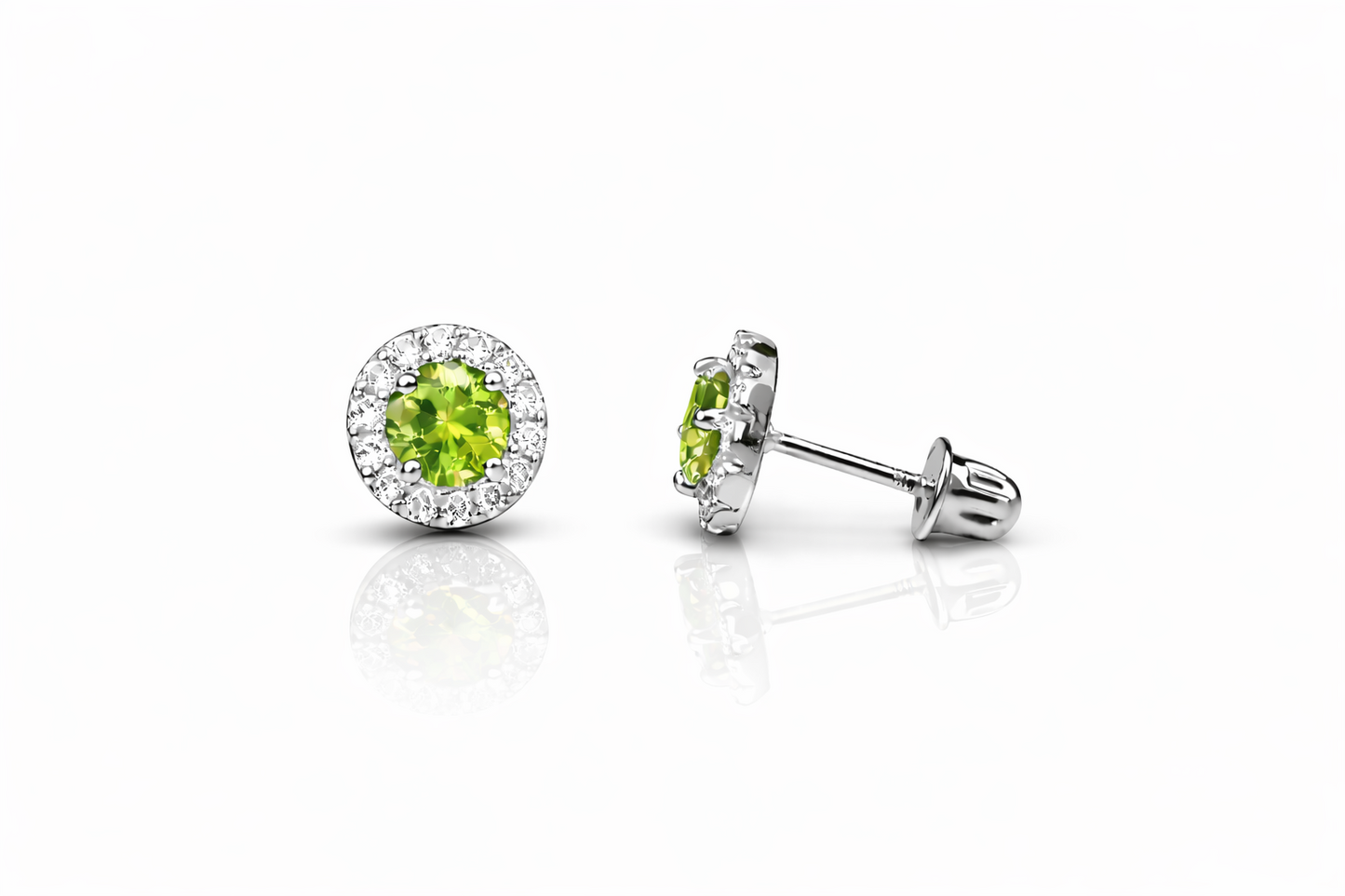 14k White Gold Halo Stud Earrings with Screw  Back