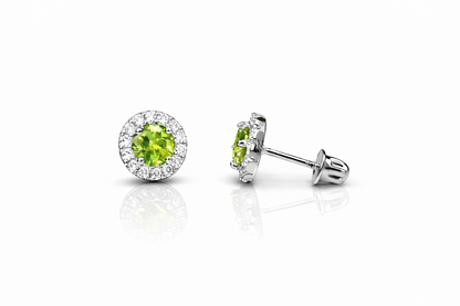 14k White Gold Halo Stud Earrings with Screw  Back