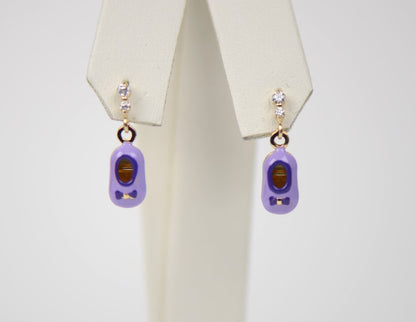 14K Solid Yellow Gold Baby Shoe Enamel Dangle Screw Back Earrings