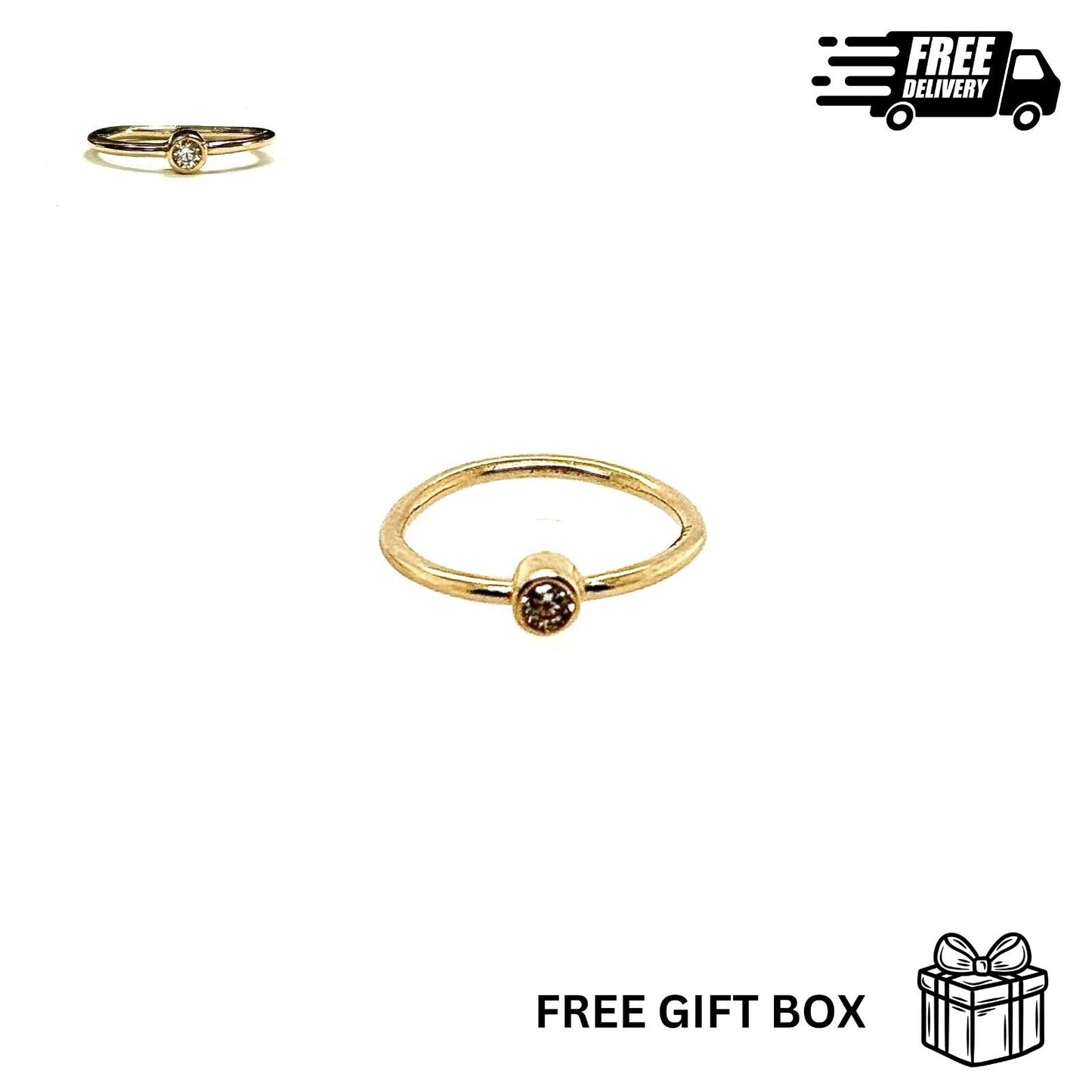 14K Solid Yellow Gold Bezel Nose Ring Hoop with 1.5mm CZ Stone