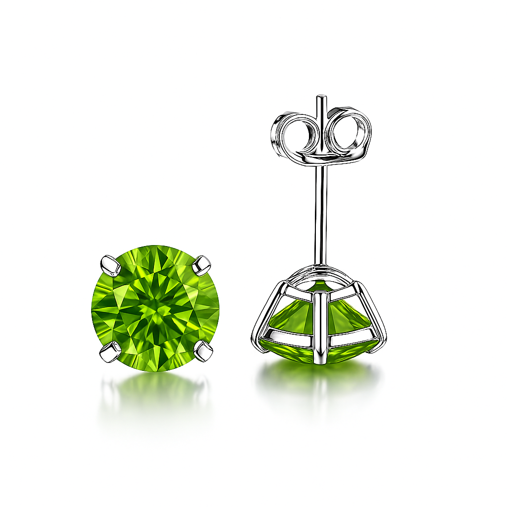 14K Solid White Gold 6mm Round Birthstone Stud Earrings with Push Back