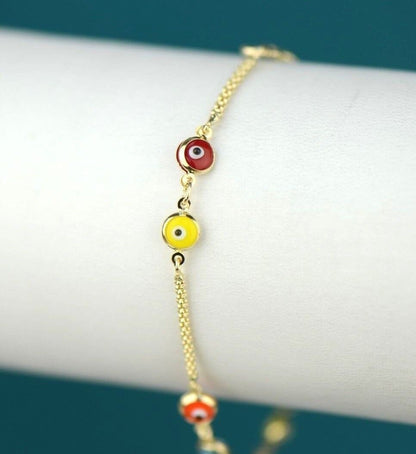 14k Yellow or White Gold Evil Eye Bracelet