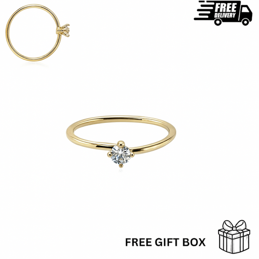 14K Solid Yellow Gold Nose Ring Hoop with 2mm CZ Stone