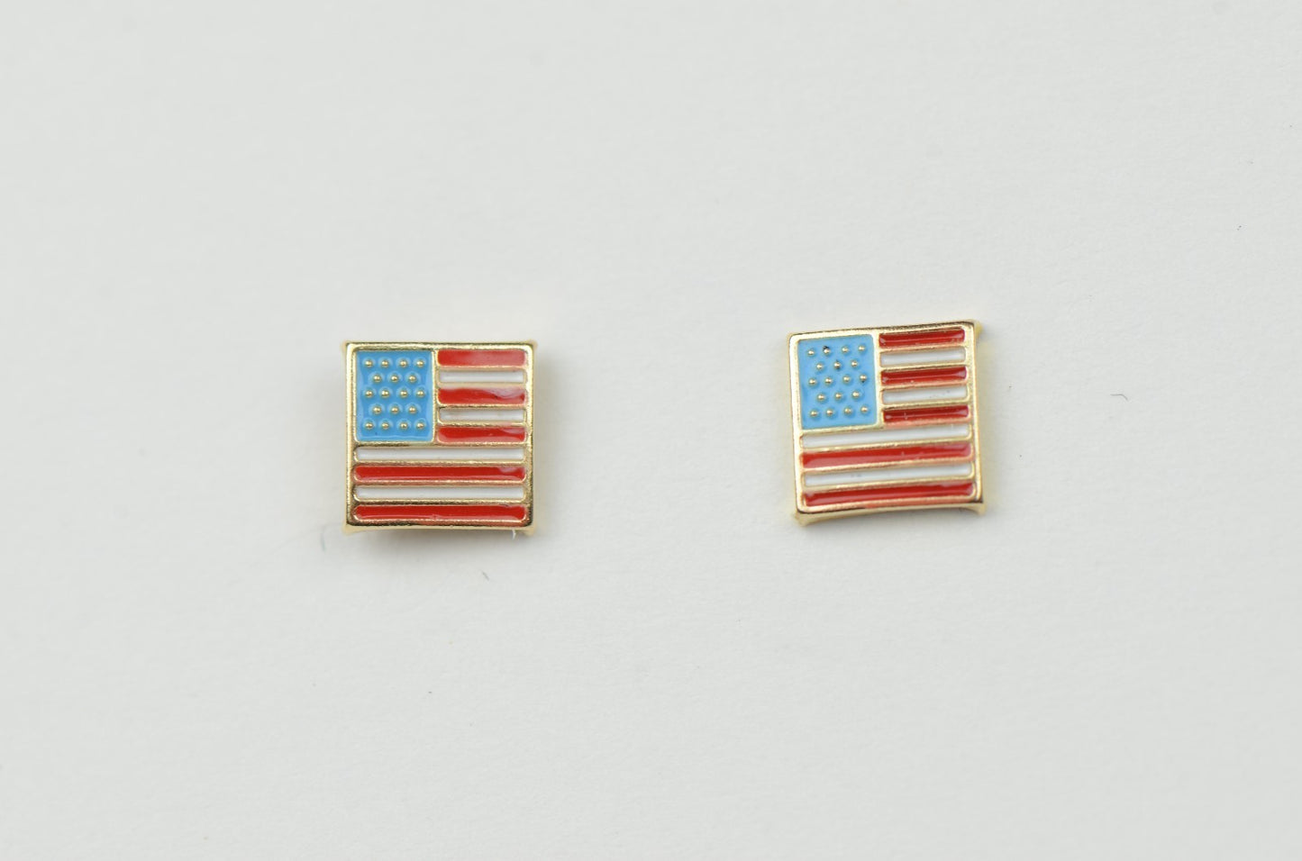 14K Yellow Gold American Flag Stud Earrings with Enamel