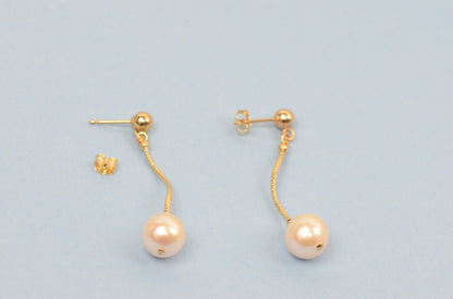 14k Yellow Gold Natural White Pearls 3pcs Women Set:Necklace, Bracelet, Earrings