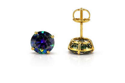 14K Gold GRA Certified D-VVS1 Rainbow Blue Moissanite Screw Back Studs Earrings