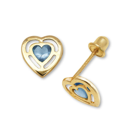 14k Yellow & White Gold CZ Open Heart Stud Earrings for Women