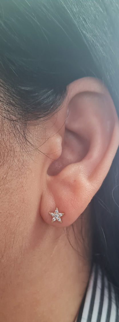 14K Yellow or White Gold CZ Star and Moon Earrings with Push Backs