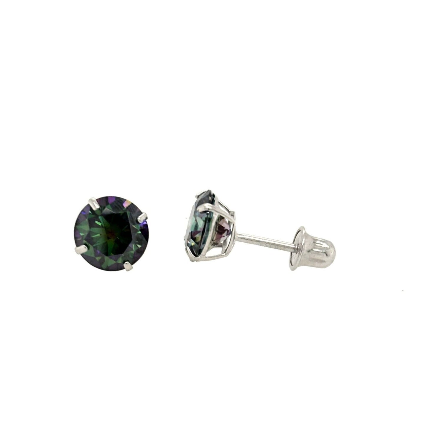 14K Gold GRA Certified D-VVS1 Rainbow Green Moissanite Screw Back Studs Earrings