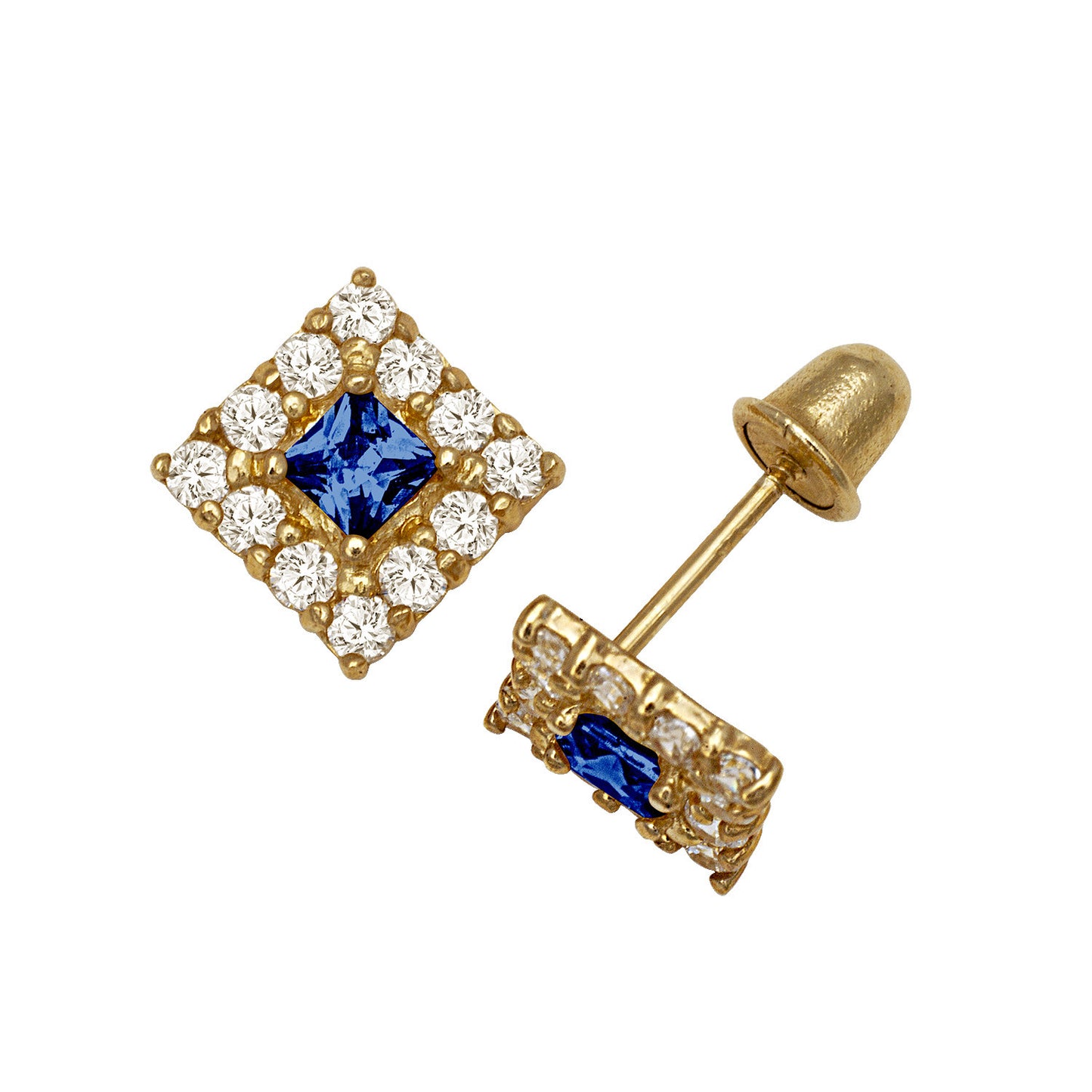 14k Yellow and White Gold CZ Birthstone Stud Screw Back Earrings