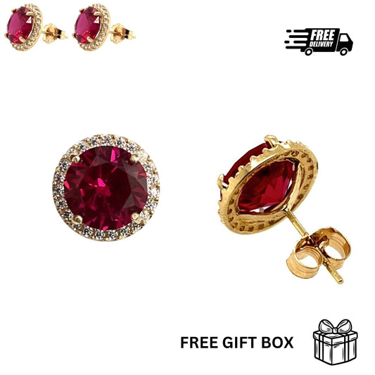 14K Solid Yellow Gold Halo Stud Push Back Earrings
