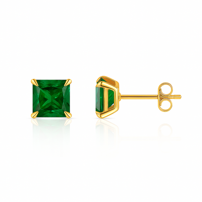 14k Yellow Gold Solid Square Princess Cut Birthstone 6MM CZ Stud Earrings