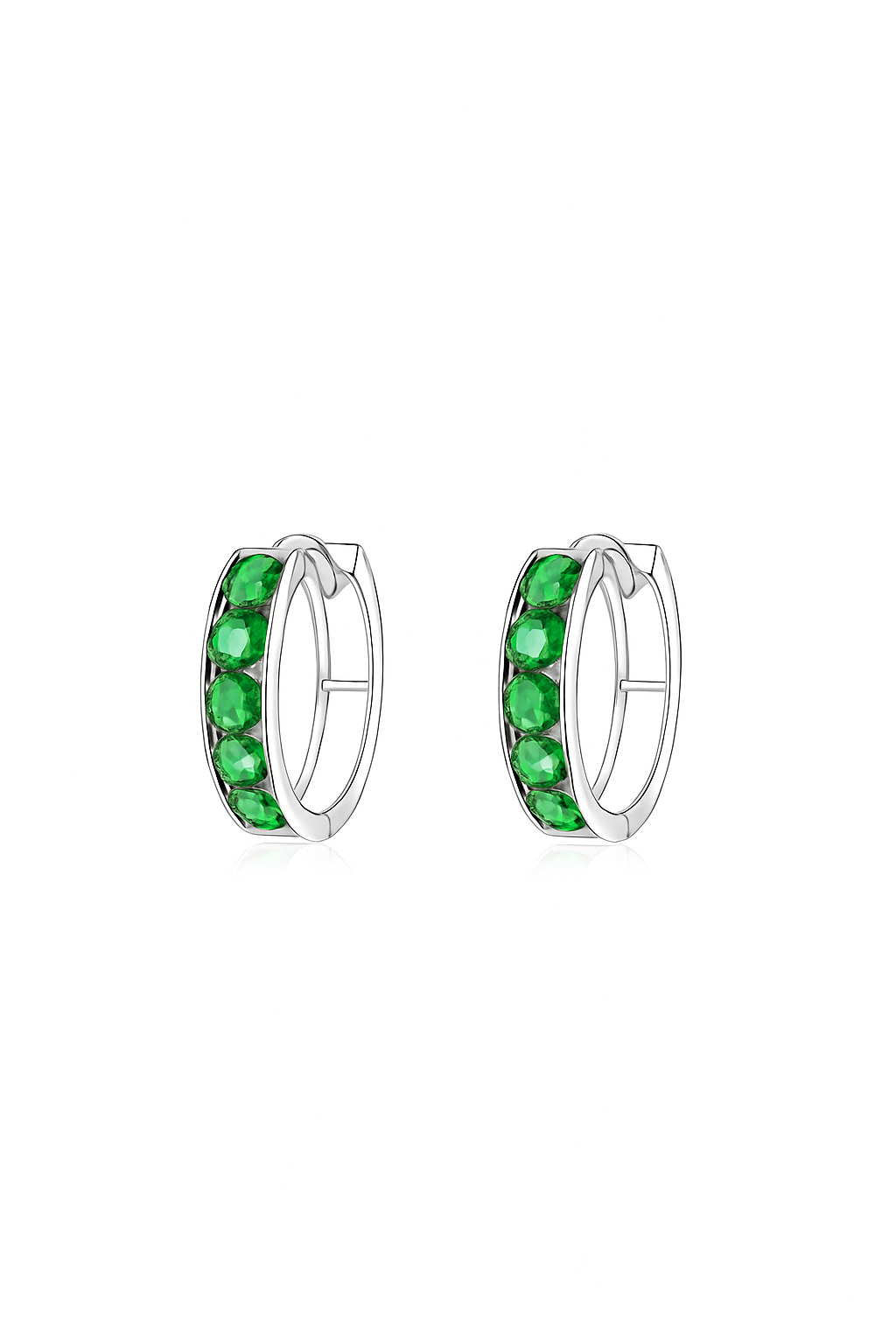 14k White Gold CZ Birthstones Huggie Earrings