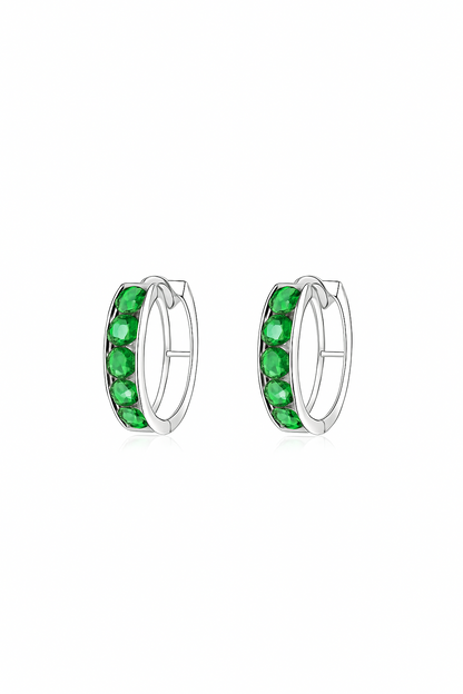 14k White Gold CZ Birthstones Huggie Earrings