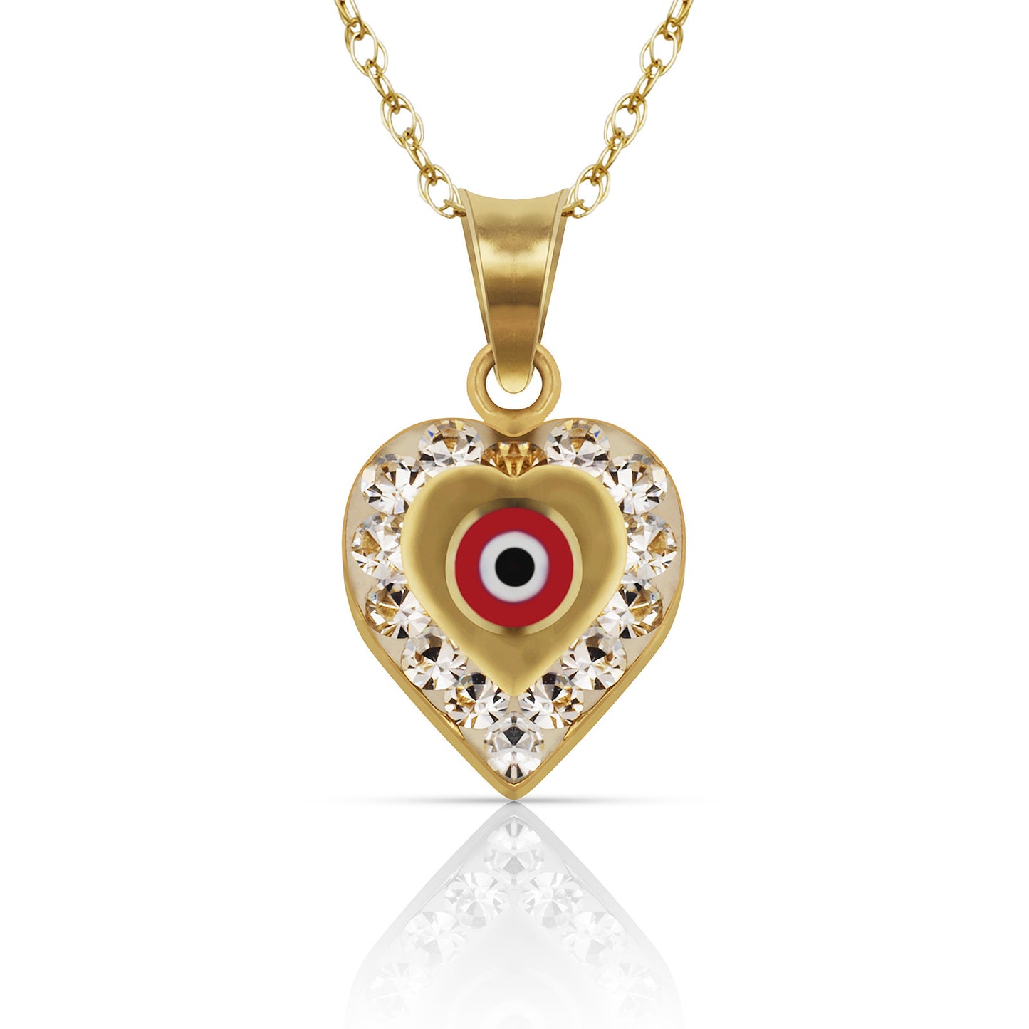 14k Yellow or White Gold CZ Heart Evil Eye Pendants