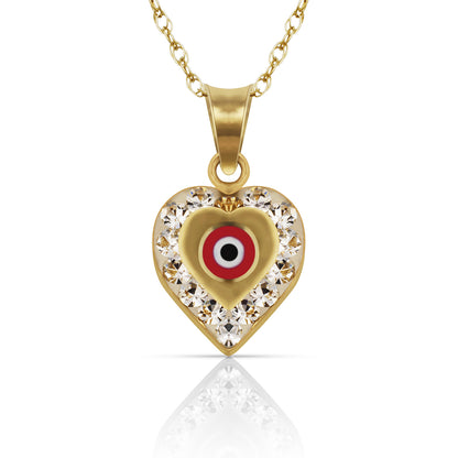 14k Yellow or White Gold CZ Heart Evil Eye Pendants