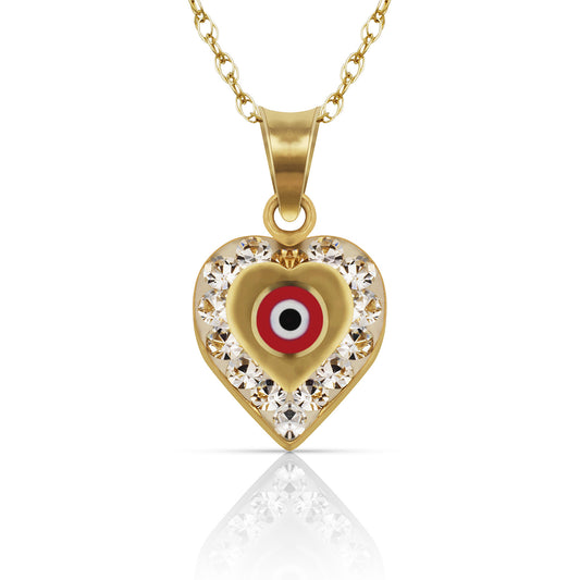 14k Yellow or White Gold CZ Heart Evil Eye Pendants