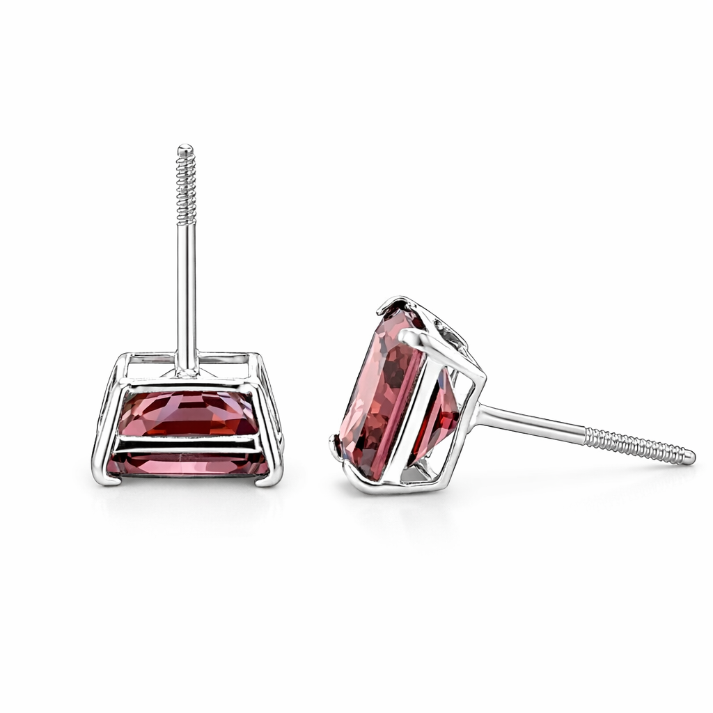14K Solid White Gold Square Princess Cut CZ Birthstone Stud Earrings All Size