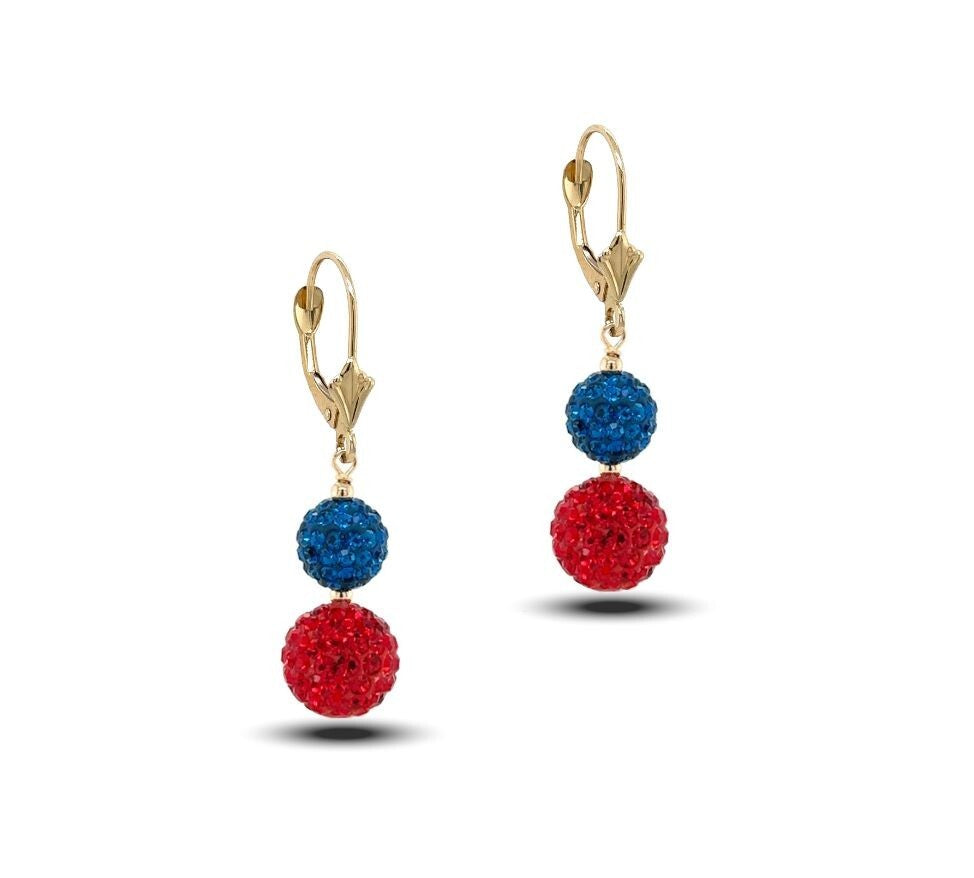 14K Yellow Gold Leverback Dangle Earrings with Genuine Czech Crystals