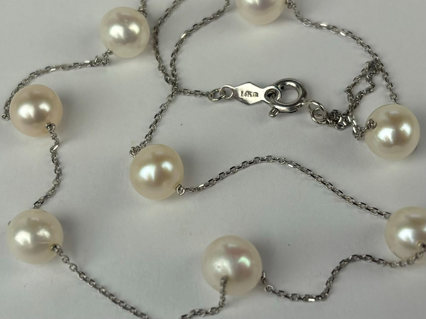 14k Yellow & White Gold Genuine White Pearls by the yard 16"& 18" Necklace
