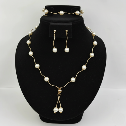 14K Yellow Gold Beautiful Freshwater Pearl  Necklace Set for Women