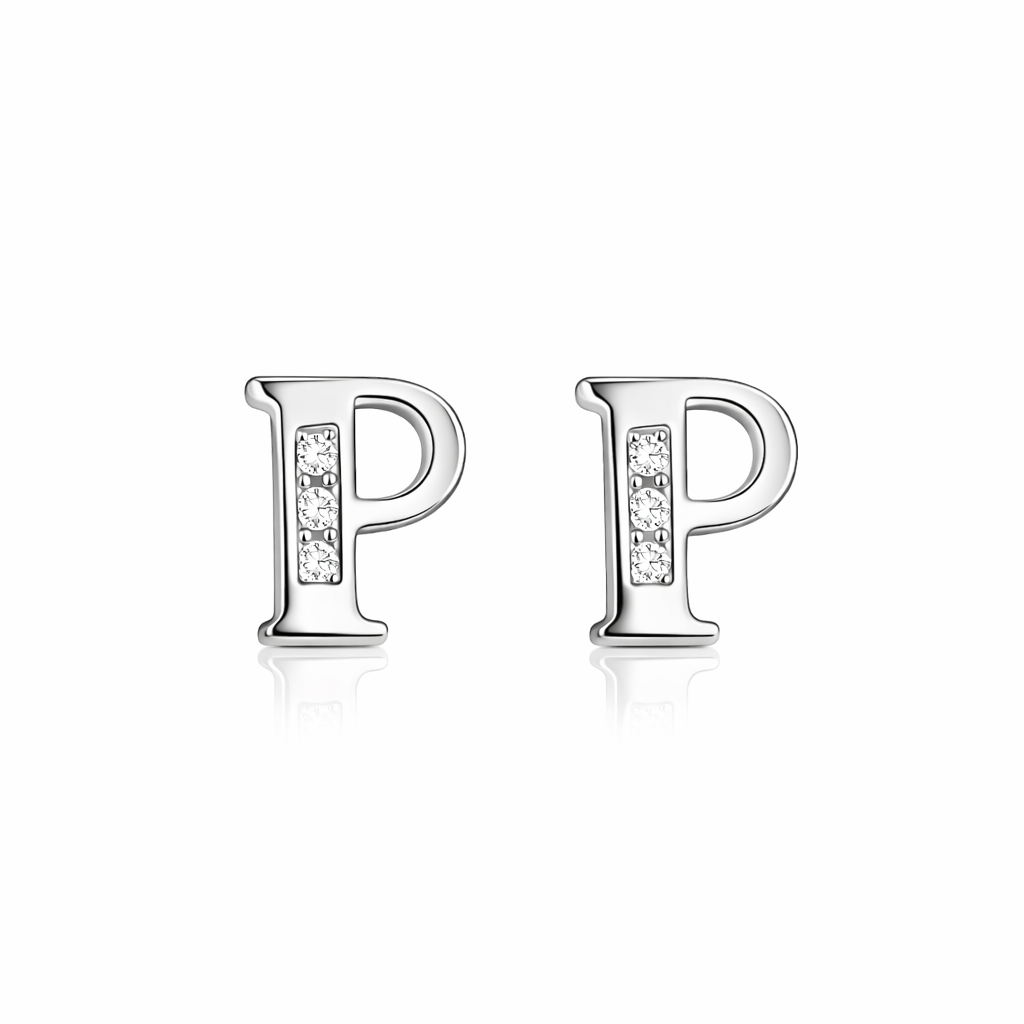 14k Yellow or White Gold Initial Letters CZ Stud Earrings