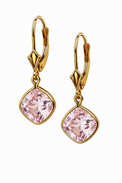 14K Yellow Gold CZ Circle Birthstone Drop Dangle Earrings High Quality