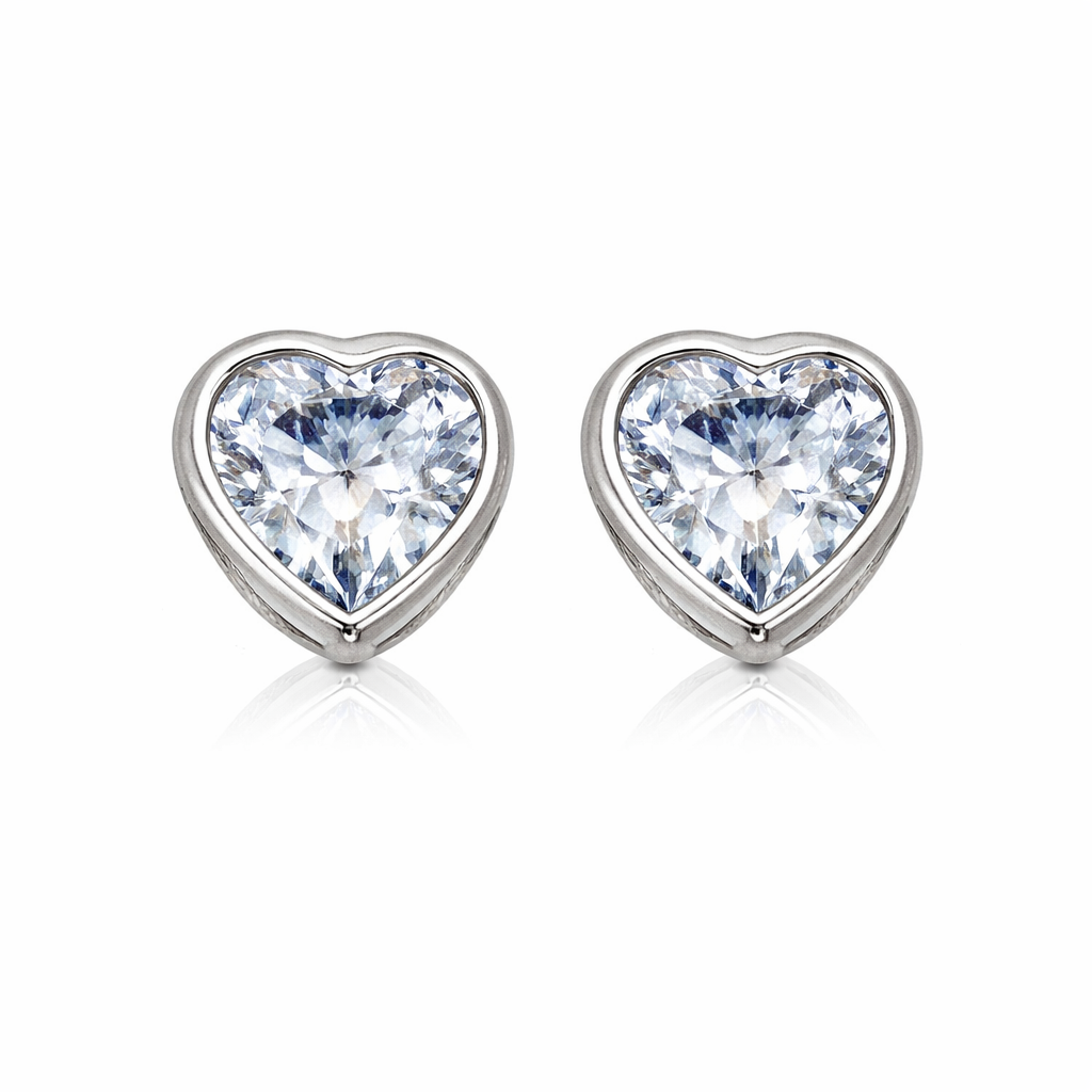14K Solid White Gold Heart Stud Earrings Birthstone 3MM X 3MM
