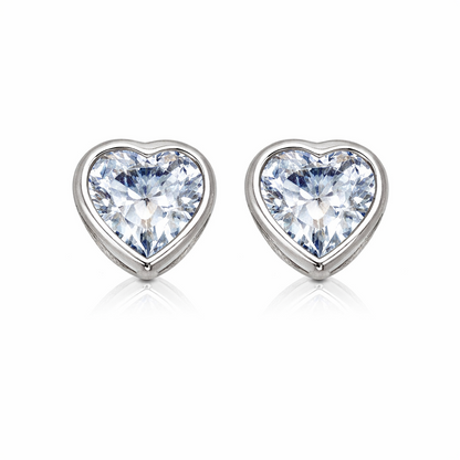 14K Solid White Gold Heart Stud Earrings Birthstone 3MM X 3MM