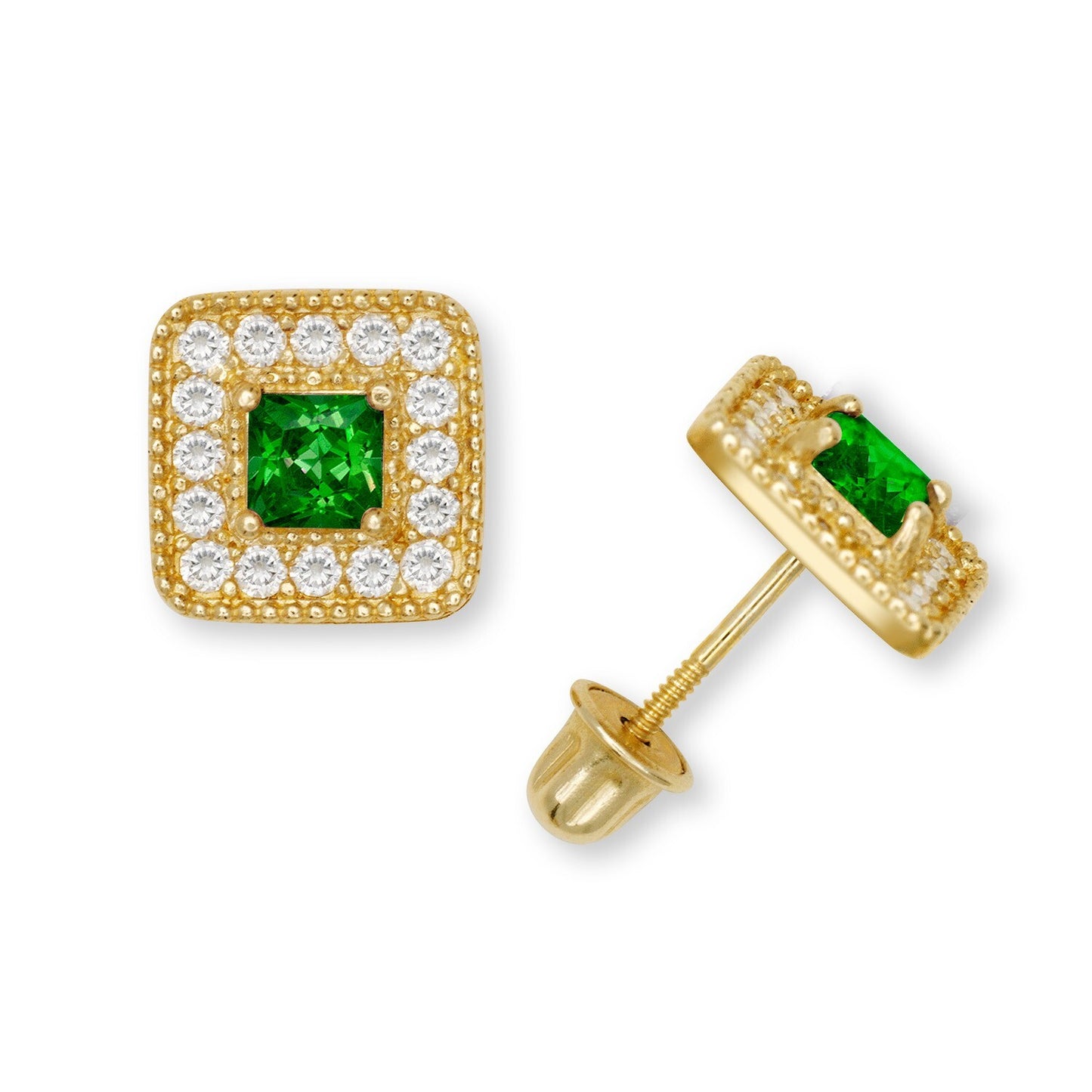 14K Yellow & White Gold Cubic Zirconia Square Fashion Earrings for Women