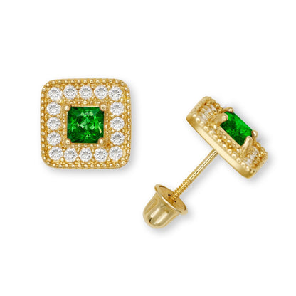 14K Yellow & White Gold Cubic Zirconia Square Fashion Earrings for Women