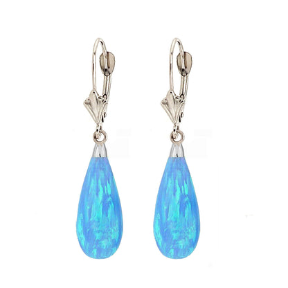 14k Yellow and White Gold  Light Blue Opal Leverback Earrings