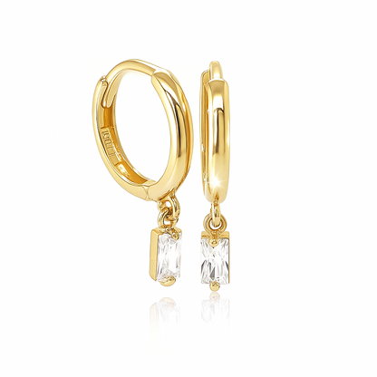 14k Yellow Gold Baguette Birthstone Huggie Earrings