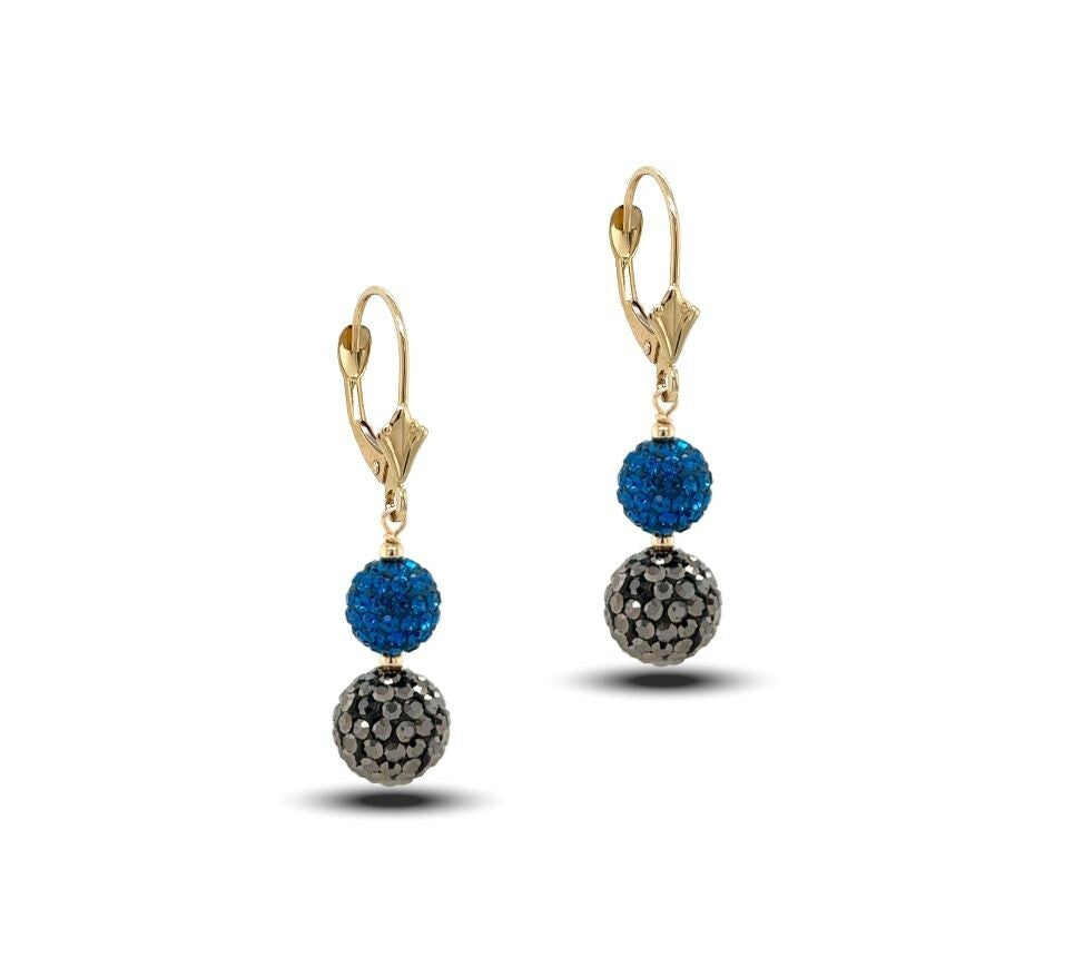 14K Yellow Gold Leverback Dangle Earrings with Genuine Czech Crystals