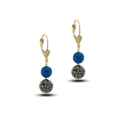 14K Yellow Gold Leverback Dangle Earrings with Genuine Czech Crystals