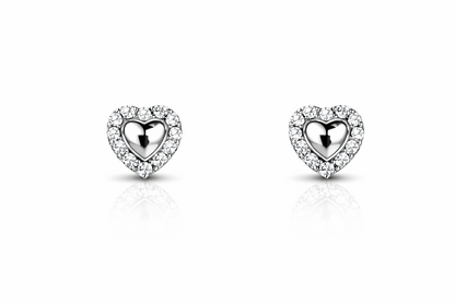 14K Yellow Gold White Gold Heart Shape CZ Earrings