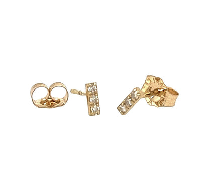 Prong Set DIAMOND Bar Earrings 14K Yellow Gold and White Gold