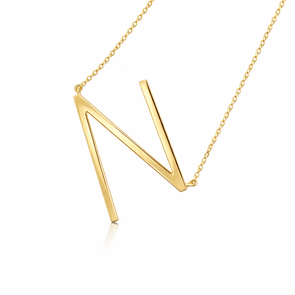 14k Yellow Gold Sideway Initial Letter Necklace Pendant
