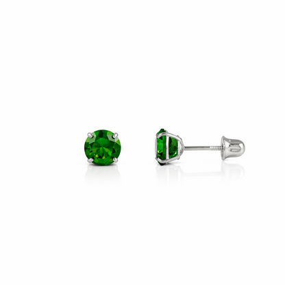 14K Solid White Gold 3mm Round Birthstone Stud Earrings with screw back