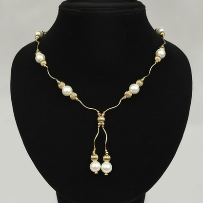 14K Yellow Gold Genuine White Pearls Necklace for Women Elegant  Jewelry Gift