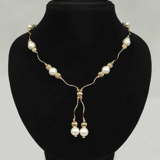 14K Yellow Gold Genuine White Pearls Necklace for Women Elegant  Jewelry Gift