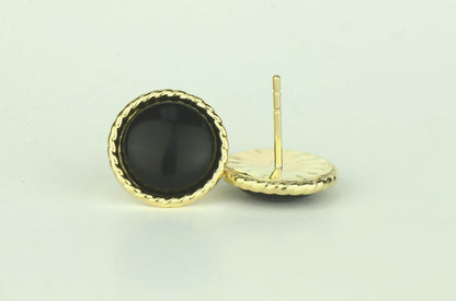 14K Yellow & White Gold Flat Stud Earrings for Women