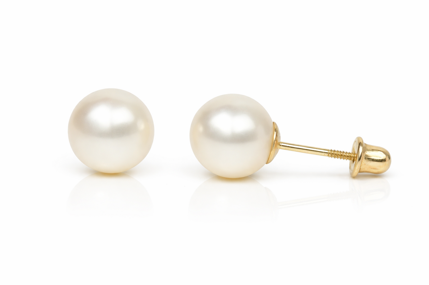 14K YELLOW GOLD ROUND GENUINE WHITE PEARL STUD EARRINGS SCREW BACKS