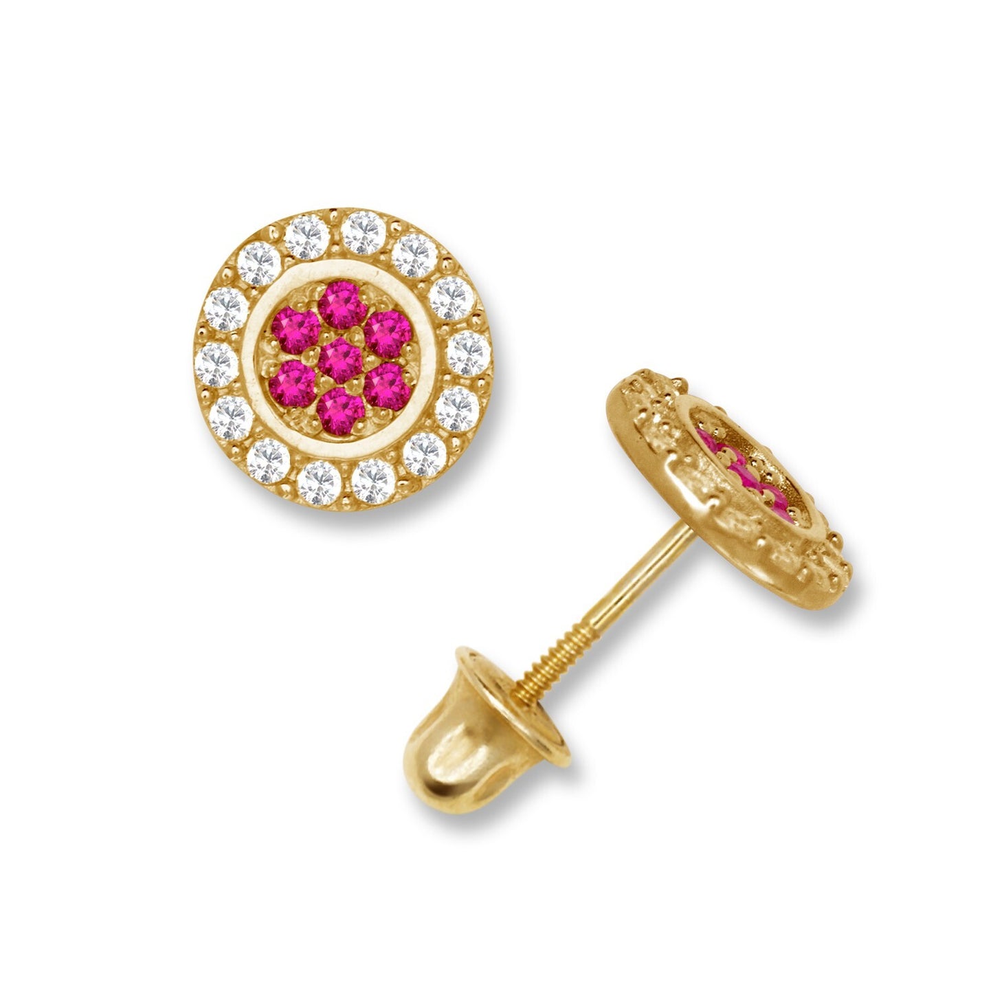 14K Yellow & White Gold Round Shaped Beutiful Screw Back Stud Earrings for Women