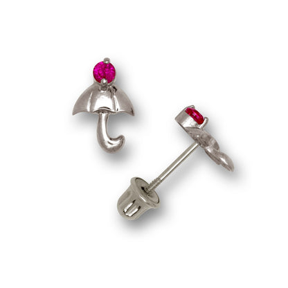 14k Yellow & White Gold Umbrella Shaped Stud Earrings For Girls